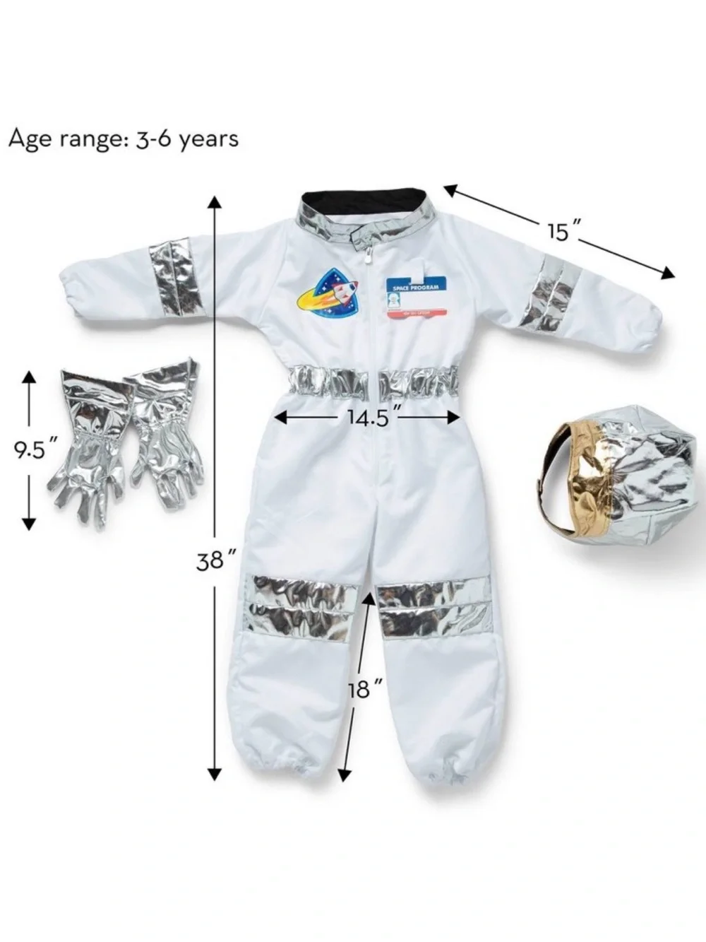 Melissa & Doug unisex role play astronaut costume set (5pc), ages 3-6